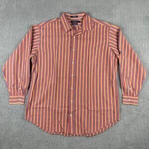 Daniel Cremieux Men's Orange Striped 100% Cotton Long Sleeve Button Up Shirt